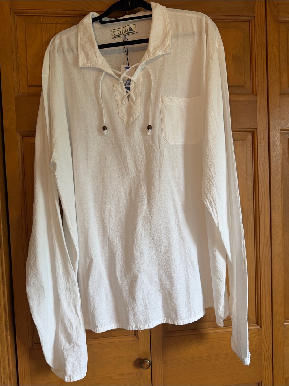 Men's White Lace-Up Casual Cotton Shirt by Seaspice